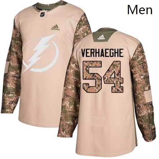 Mens Adidas Tampa Bay Lightning 54 Carter Verhaeghe Authentic Camo Veterans Day Practice NHL Jersey